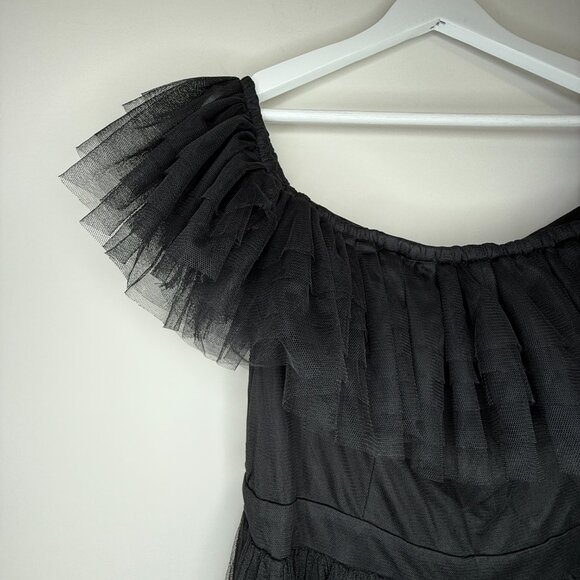 Formal Off Shoulder Black Tulle Maxi Dress - Picture 5 of 8